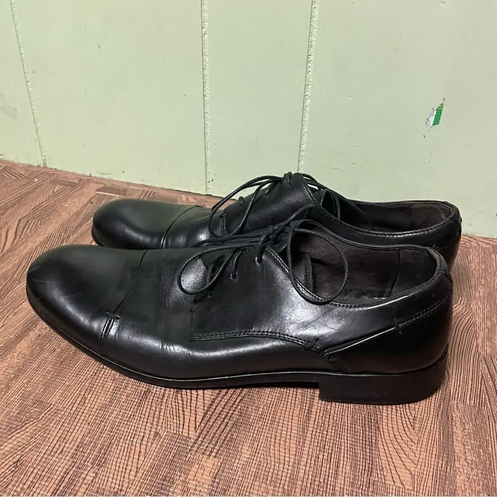 John Varvatos Star USA Black Leather Oxford Cap Toe Dress Shoes‎ Mens Size 9.5 M
